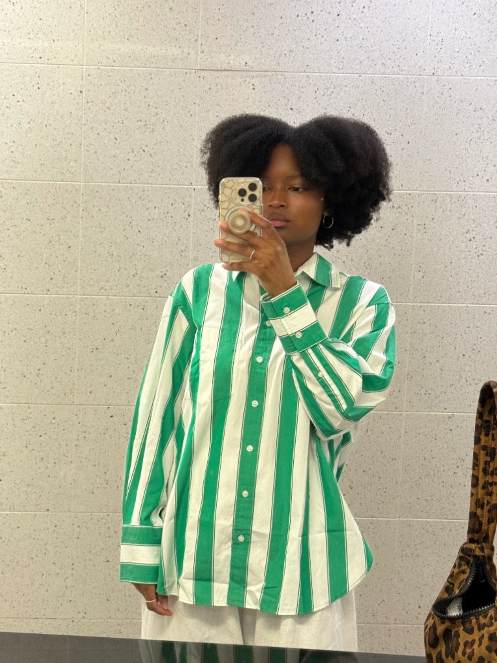 Gap Organic Cotton Poplin Big Shirt - Green white stripe